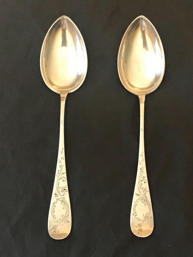 TWO NORWEGIAN SILVER SERVING SPOONS, S830 purity.
