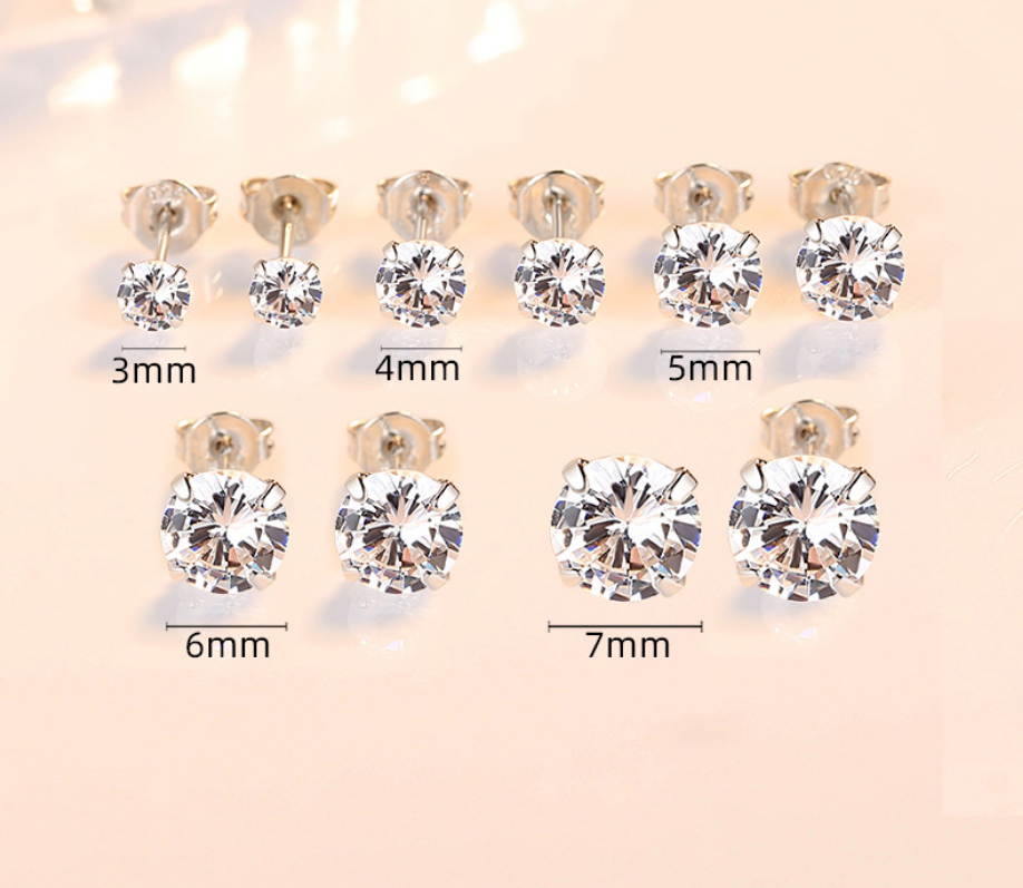 GENUINE SOLID 925 STERLING SILVER CUBIC ZIRCONIA STUD EARRINGS 2-8mm WOMEN PE24