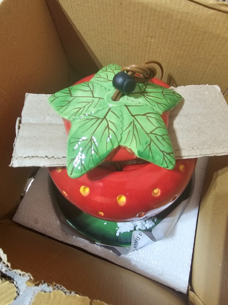 Ceramic Strawberry Hanging Bird Feeder - Cracker Barrel Original