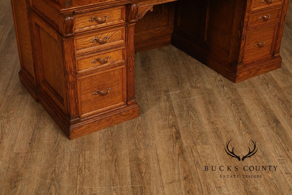 Oak Roll Top Desk With Carved 'Reading Hardware Co." Crest Panel