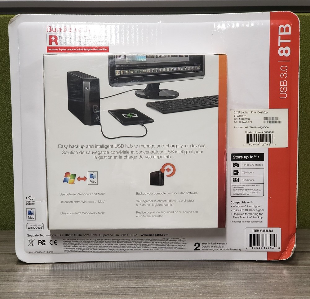 SEALED Seagate Backup Plus Hub USB 3.0 Desktop External Hard Drive 8TB