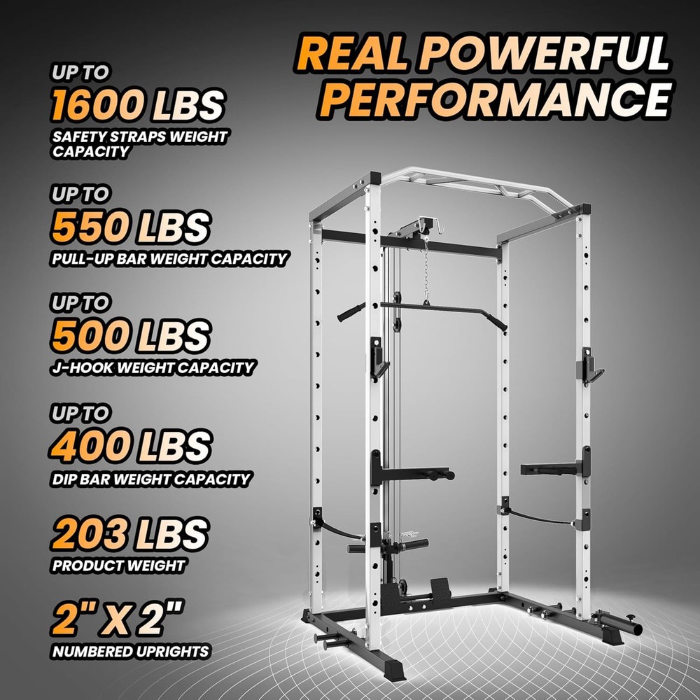Multi-Functional Power Cage Power Squat Rack w/ LAT Pulldown Squat Rack Home Gym