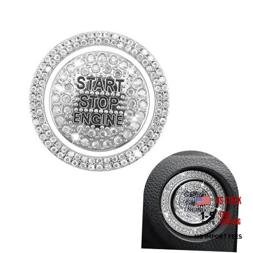 Car Engine Start Button Cover, Sparkling Rhinestone Push Start 2 PCS White
