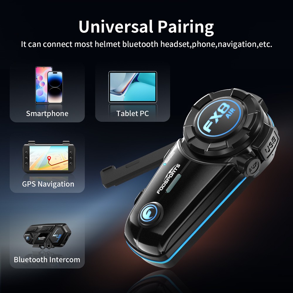 FX8 AIR Motorcycle Bluetooth Headset Helmet Intercom 1000m 2-Way Communication