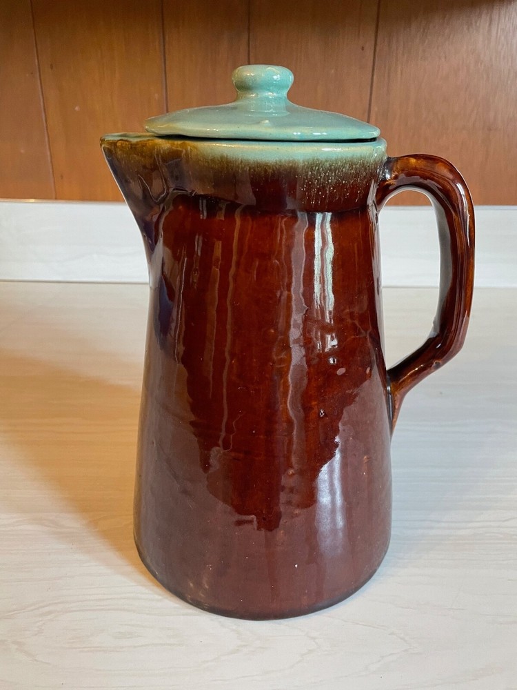 Vintage Ceramic Pitcher Teal and Brown
