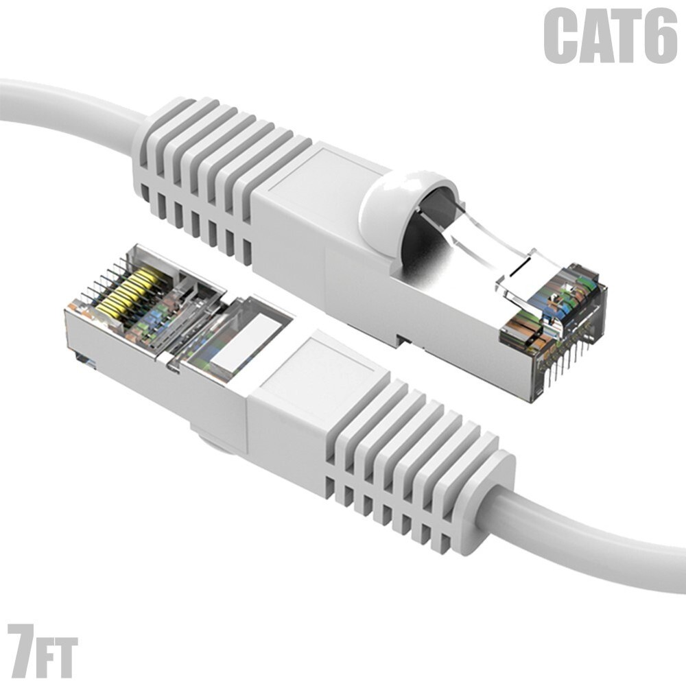 7FT Cat6 RJ45 Ethernet LAN Network SSTP Shielded Patch Cable Copper 26AWG White