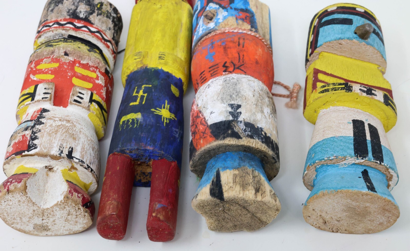 Four Antique Hopi Kachina Dolls Pueblo Indian Painted Wood Carved Sculptures VTG