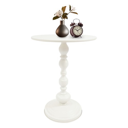 White Round End Table Sofa Side Table Retro Floor Standing Side Table