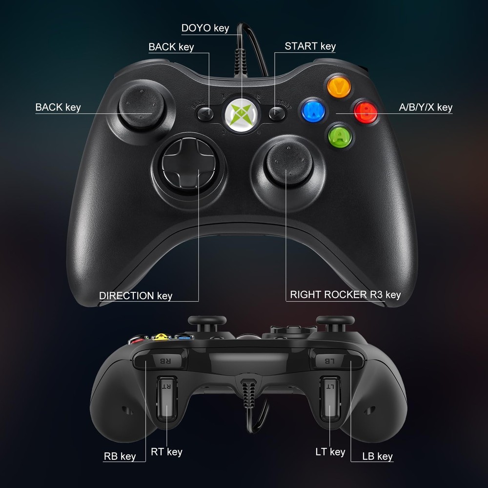 NBCP Wired Controller – Compatible with Xbox 360, 360 Black for 360