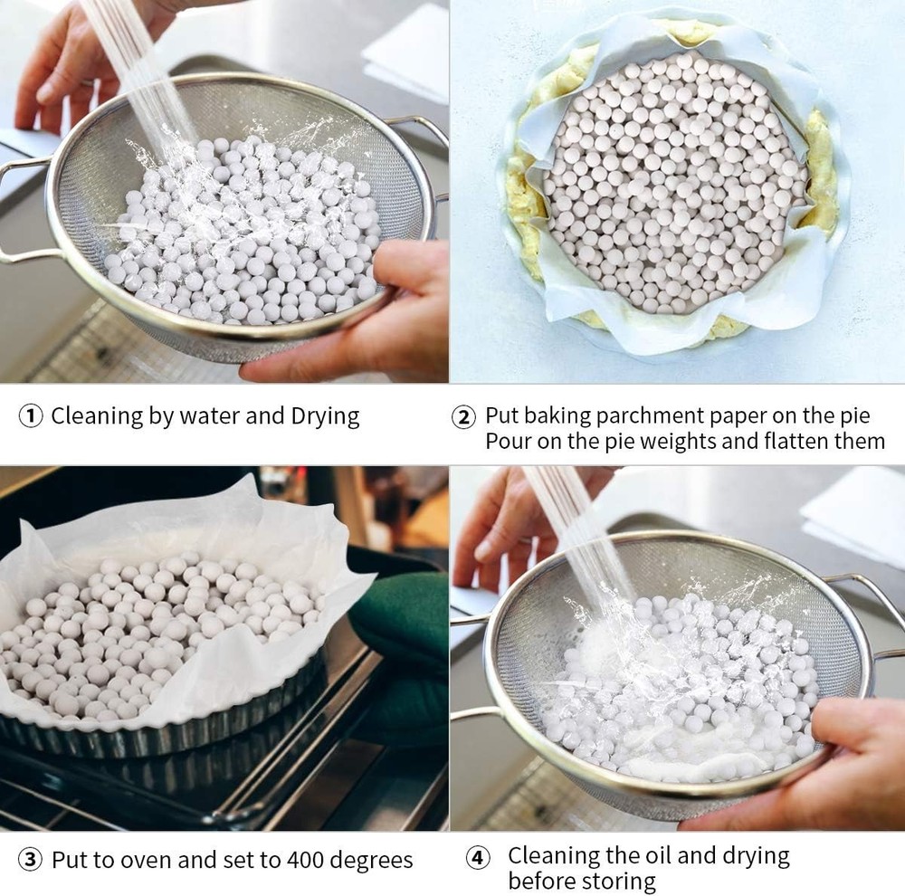 Compact Pie Crust Weights - Reusable Ceramic Baking Beans with Wheat Straw Box