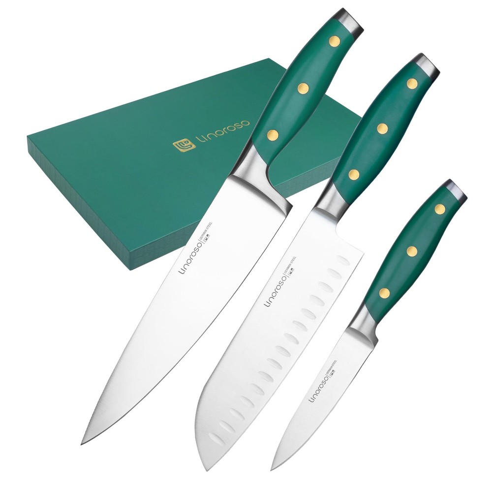 3 Pieces Kitchen Knife Set with Premium Gift Box, Sharp German Carbon Stainle...