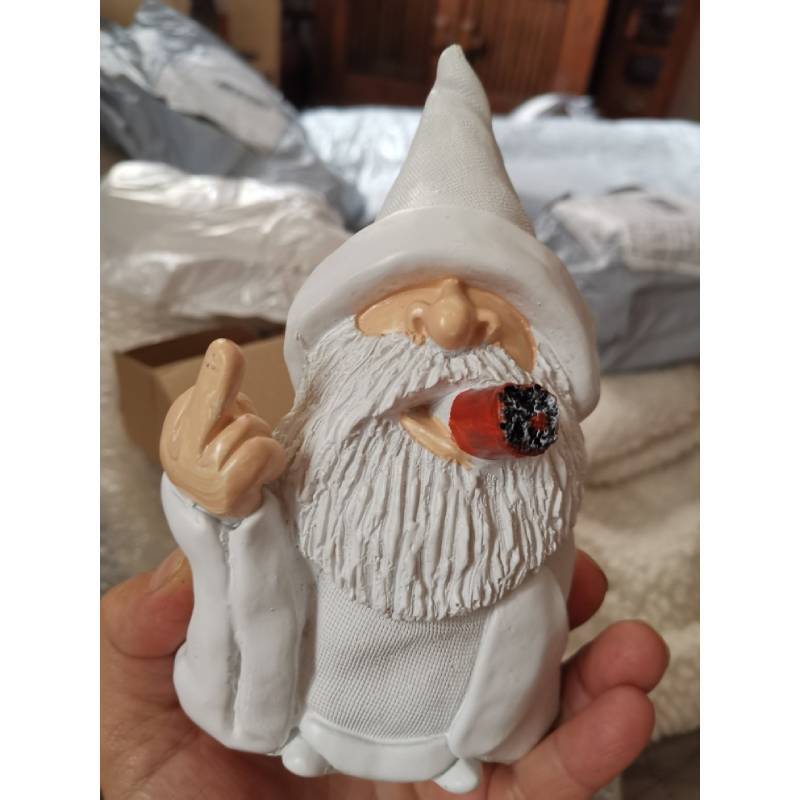 Funny Smoking White Wizard Gnome Statue Garden Yard Lawn Ornament Decor Gift US