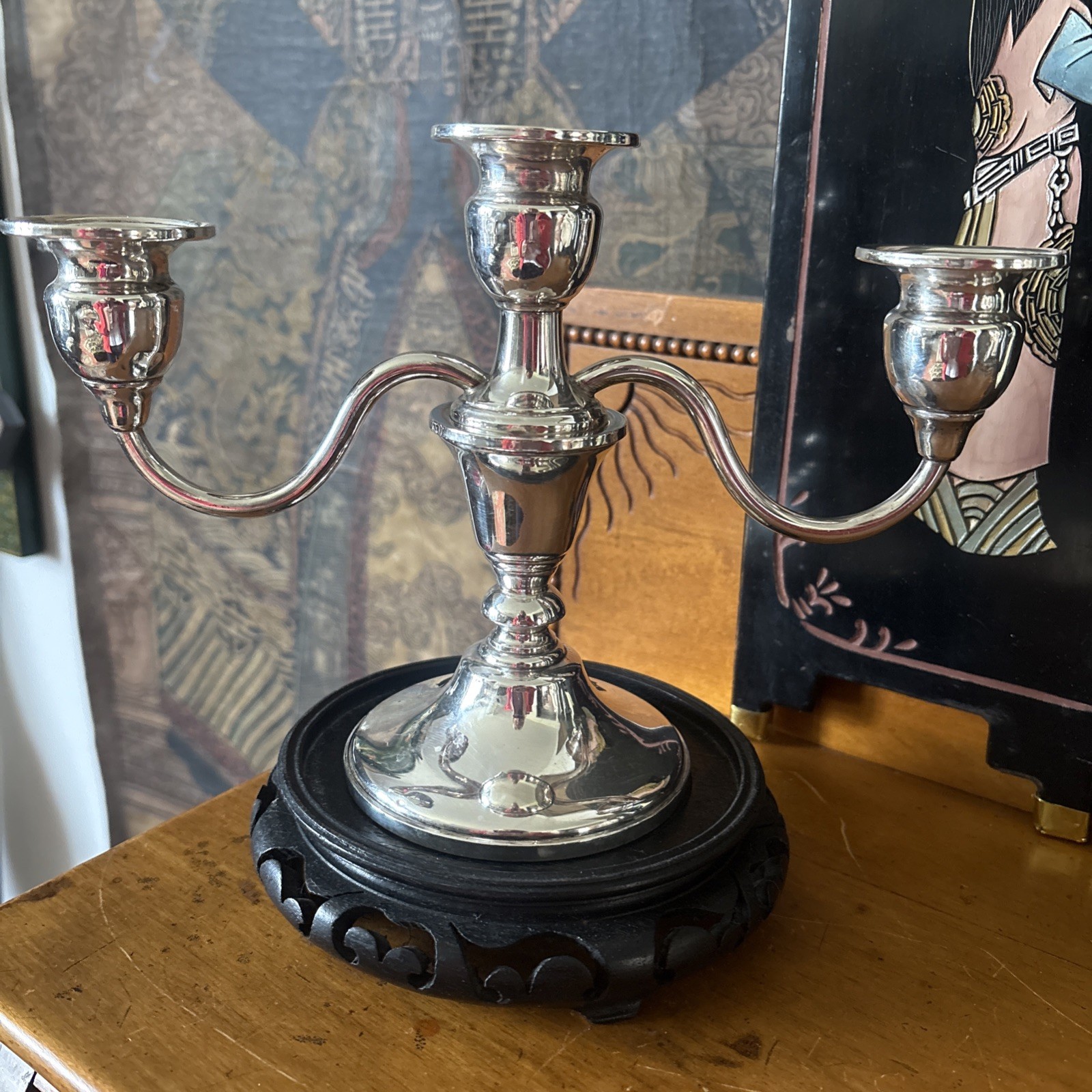 Mueck-Carey Sterling Candle Holder With 3 Arm Epergne Candelabra Insert.