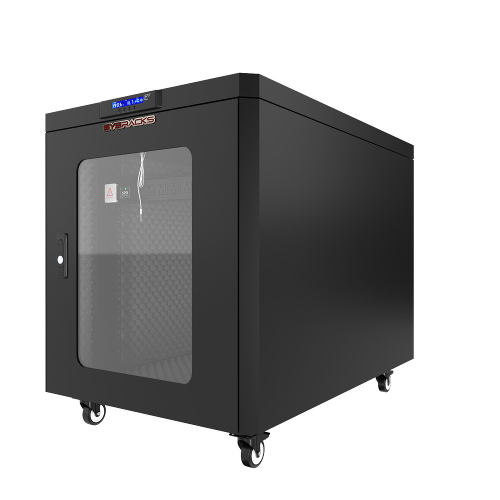 15U Sound proof Server Rack Cabinet Data Network - Cooling System - LCD Screen