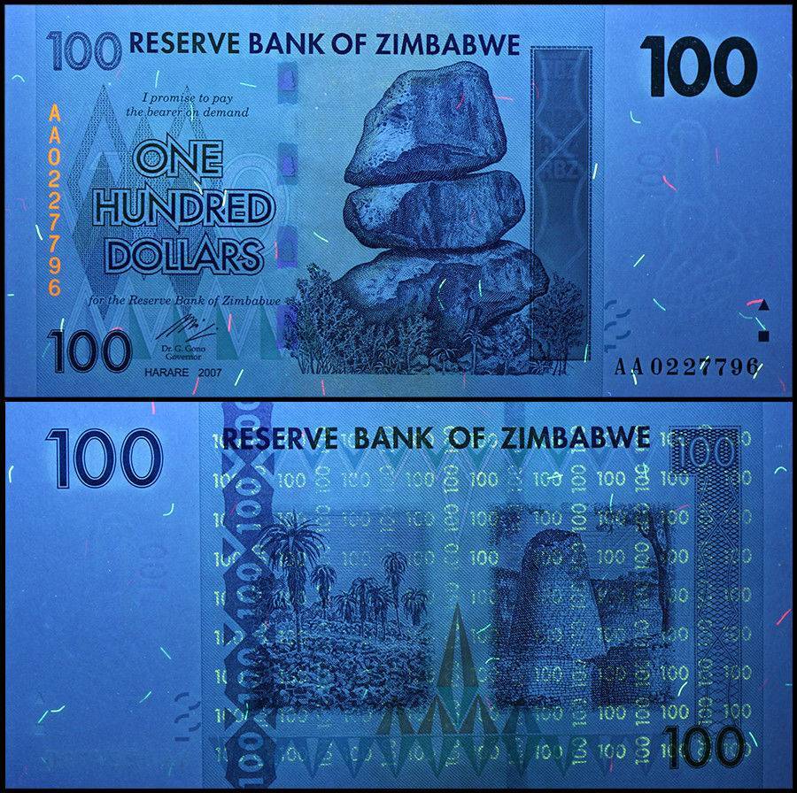 Zimbabwe 100 Dollars, 2007, P-69, Used