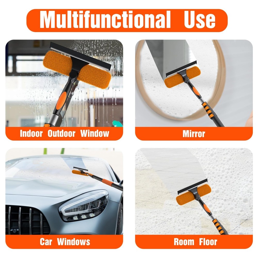 LAANPOLE 26FT Window Squeegee with Extension Pole, 2-in-1 Squeegee for Window...