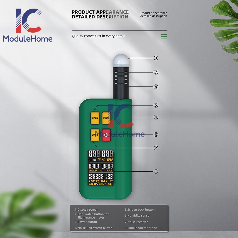 BSIDE Integrated Environment Detector Lux Noise Meter Hygrometer Thermometer