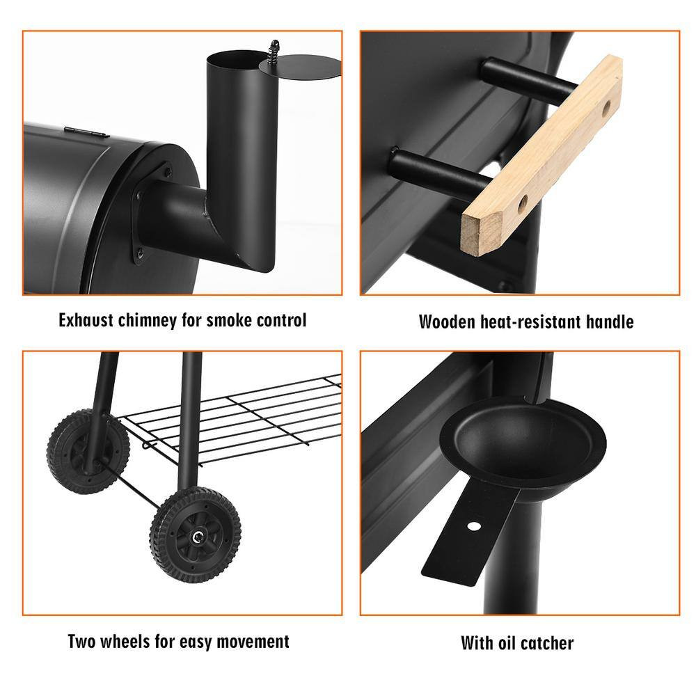 Outdoor BBQ Grill Charcoal Barbecue Pit Patio Backyard Meat Cooker Smoker in Bla