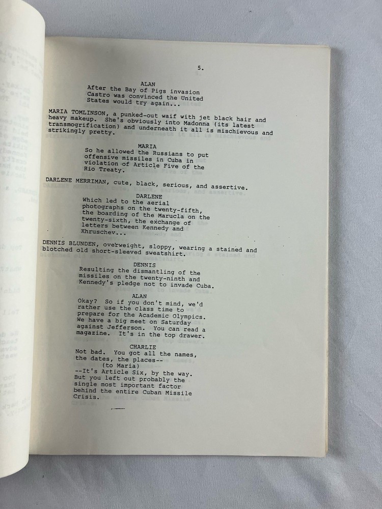 Original HEAD OF THE CLASS Pilot TV Script Revised Second Draft 1986