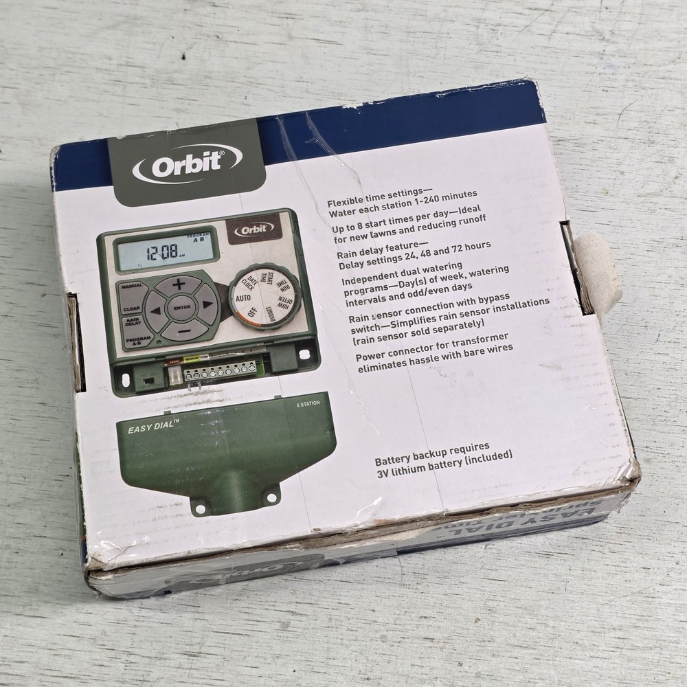 Orbit Easy Dial 6 Station Sprinkler Timer 57596 Easy-Set Logic Programming NOB