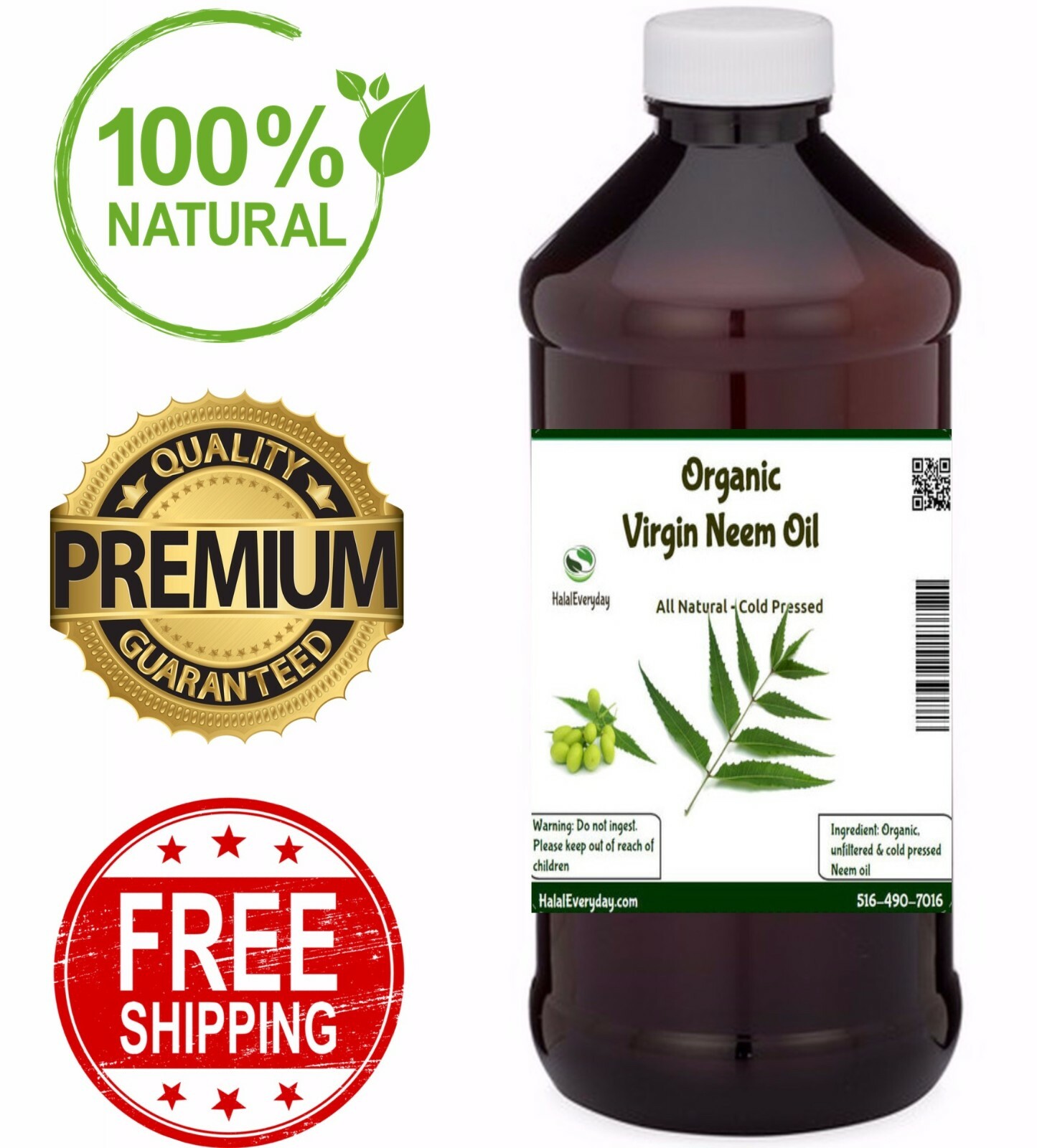 Neem Oil - PREMIUM QUALITY Organic Virgin 100% Pure Raw Unrefined Cold Pressed