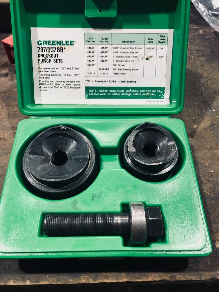 Greenlee 737BB KNOCKOUT PUNCH SET for 1-1/2" & 2" Never used
