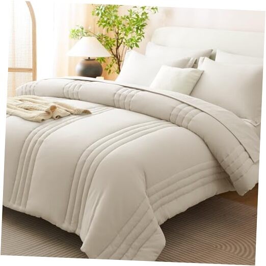 Size Comforter Sets - 7 Piece Bed in a Bag Comforter Set with Queen Beige