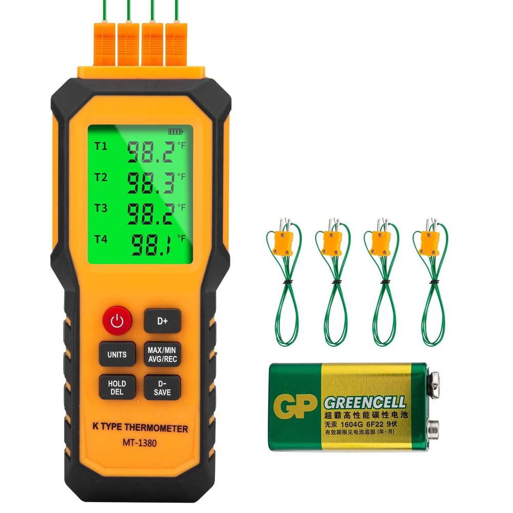 4-Channel K-Type Temperature Thermometer with LCD Backlight Measurement Range...