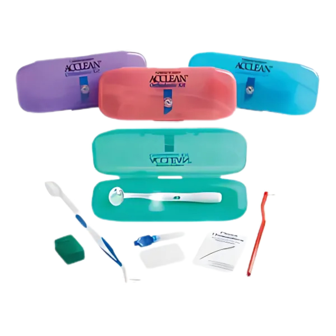 ACCLEAN Orthodontic Kit with Lighted Mirror in a Plastic Carrying Case