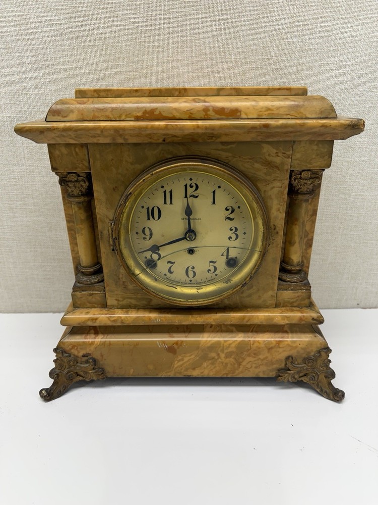Seth Thomas Mantel Clock Marble Style Case Key Wind Untested USA