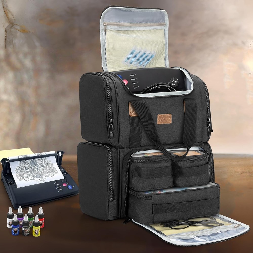 BAFASO Tattoo Backpack with 3 Inner Removable Pouches, Case Black