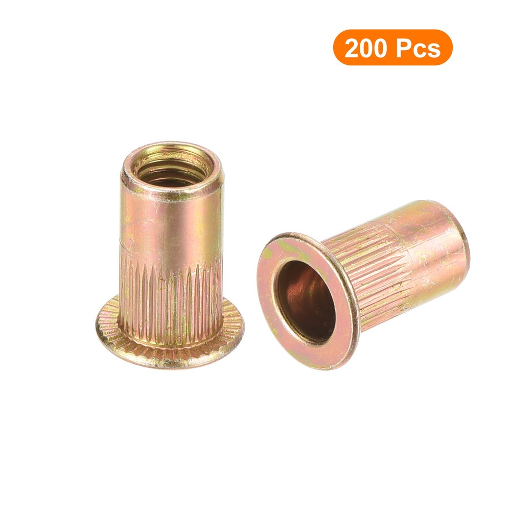200Pcs Rivet Nuts Flat Head, M5 Carbon Steel Thread