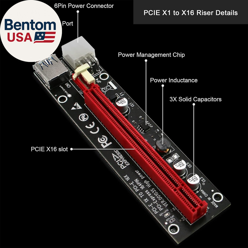 GPU Riser for Ethereum Mining Rigs, PCIE Risers for ETH Mining Rigs, 6PCS Black