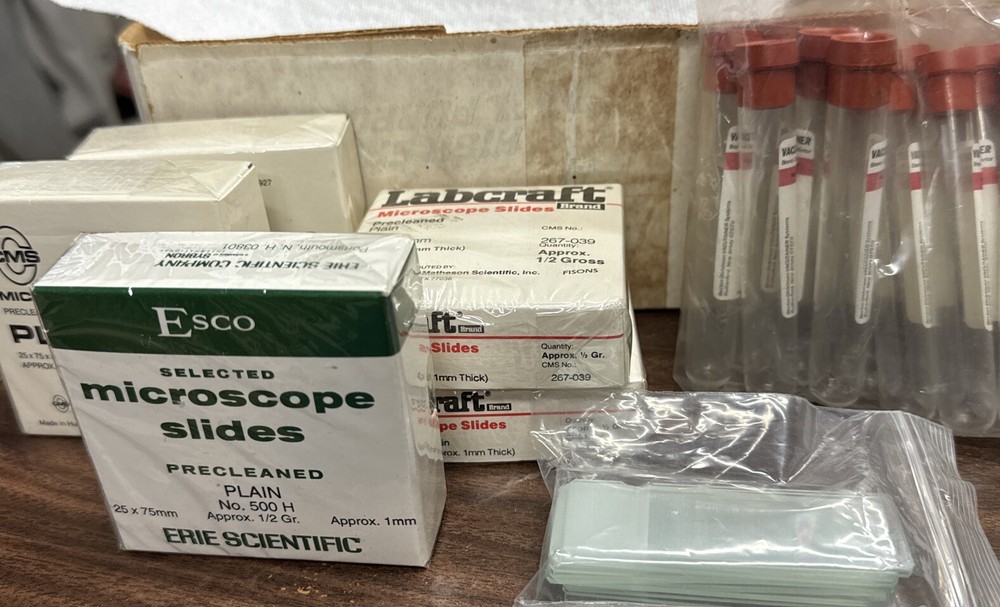 5 Boxes  Microscope Slides  Pre-Cleaned  Glass Slides+ 3x1” Slides & Test Tubes