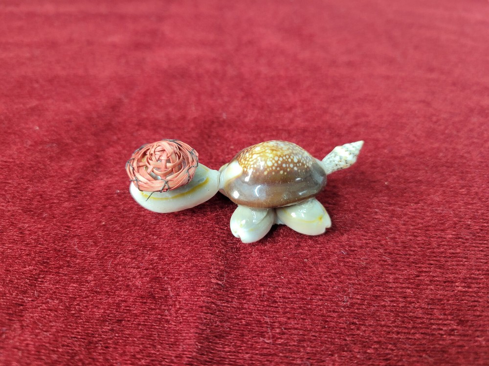 Vtg Tiny Shell Turtle With Red Hat And Glasses  2.5"