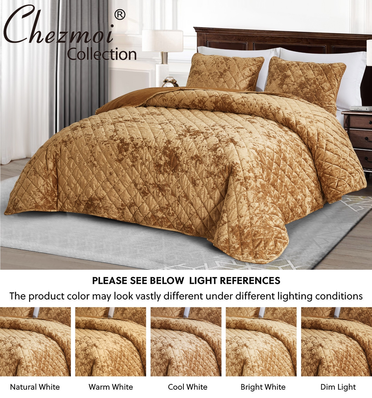 Chezmoi Collection Lux 3-Piece Diamond Stitch Plush Distressed Velvet Quilt Set