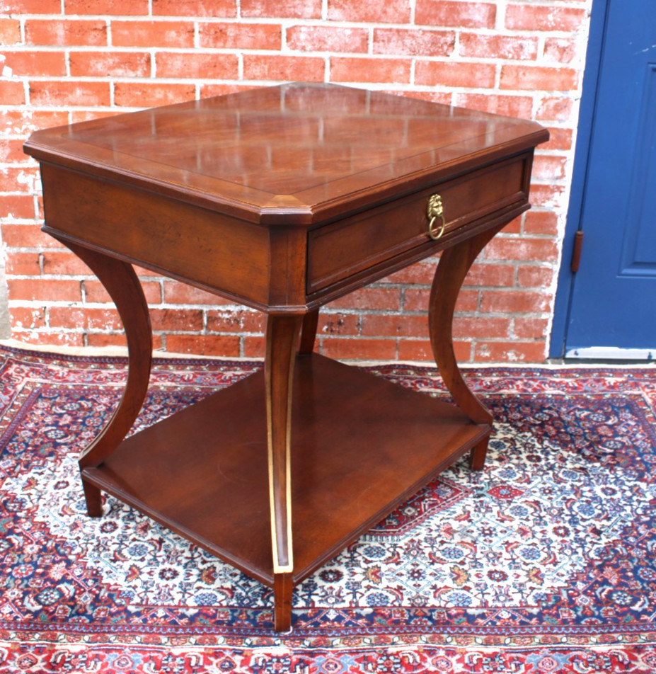 American Baker Walnut Side Table / Small Writing Desk With Drawer