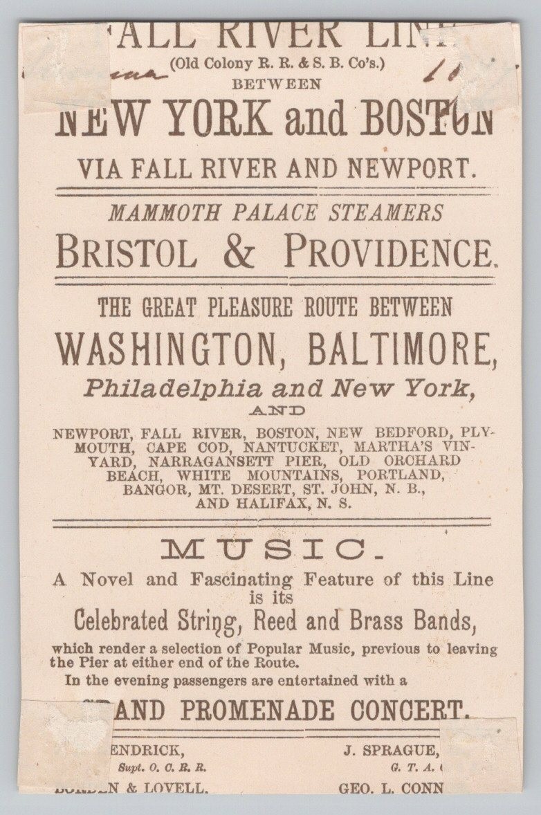 Fall River Line Mammoth Palace Steamers Victorian Trade Card 3x4.75"