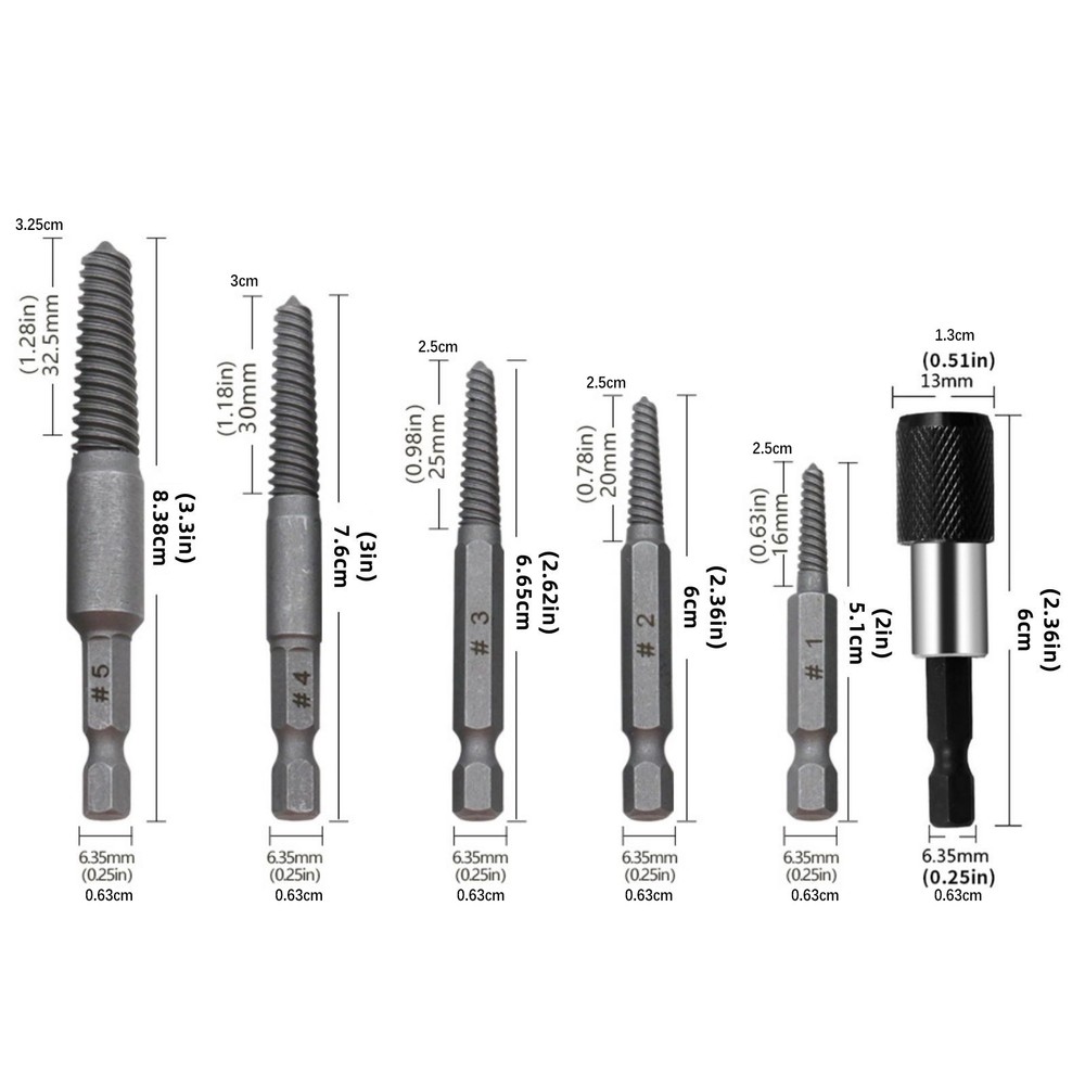 Stud Screw Extractor Remover includes 5 different-sized headless screws
