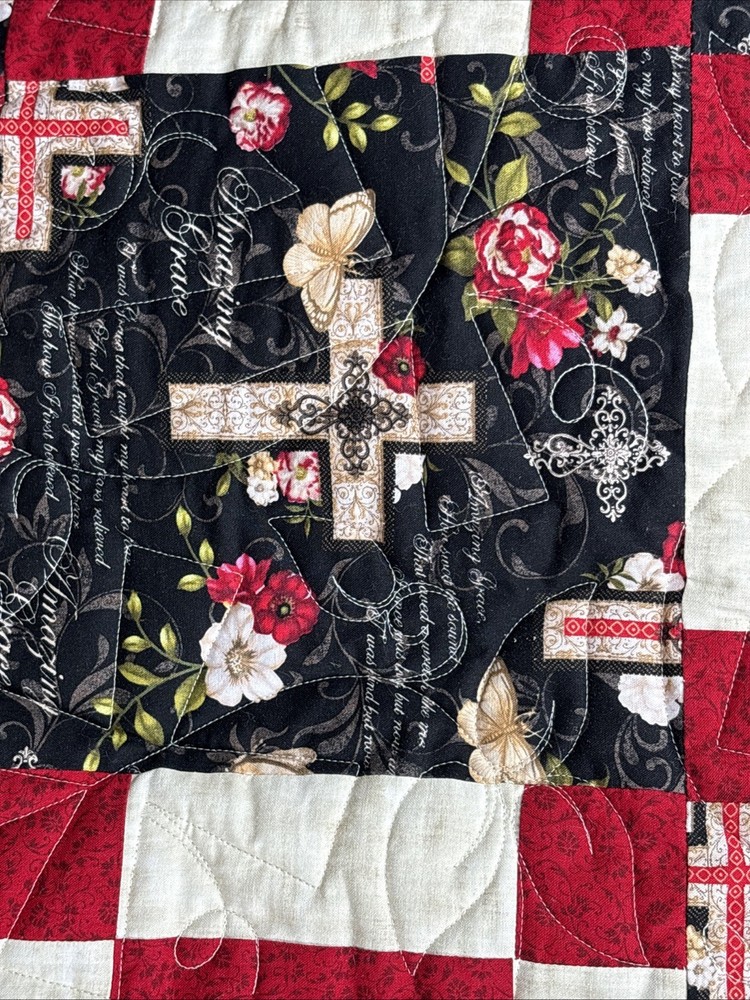 65" X 80" Handmade LAP Quilt Religious Fabrics