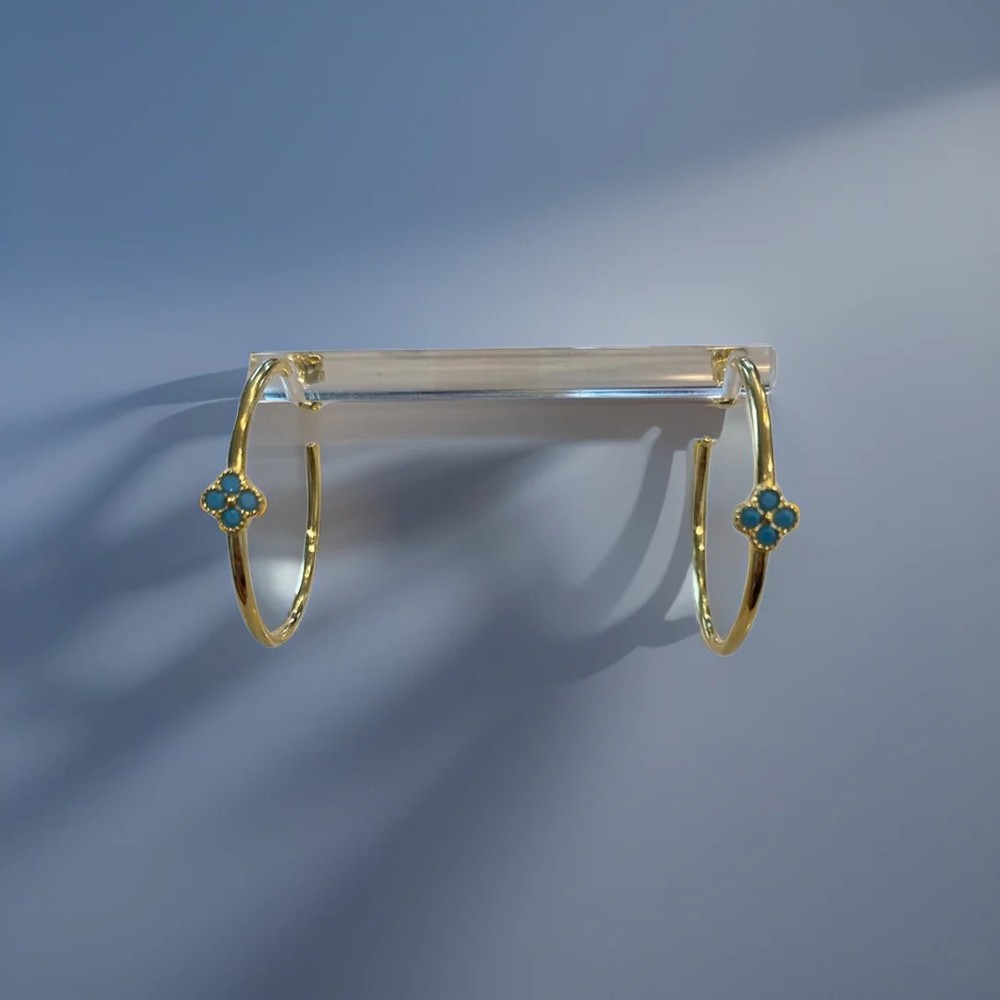 14K Hoops w/ Turquoise Clover