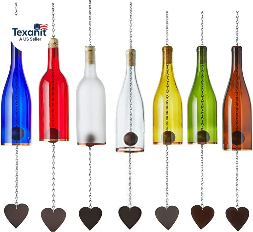 Wine Bottle Wind Chime - Wind Chimes for outside & inside Decor, Handcrafted Win