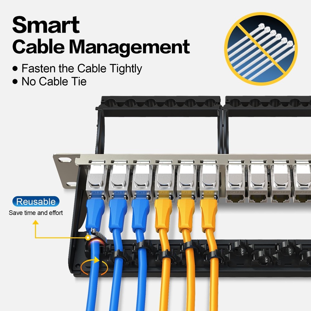 Patch Panel 24 Port with cat7 STP Keystone Jack【EC Listed】 Front Cable Rack S...