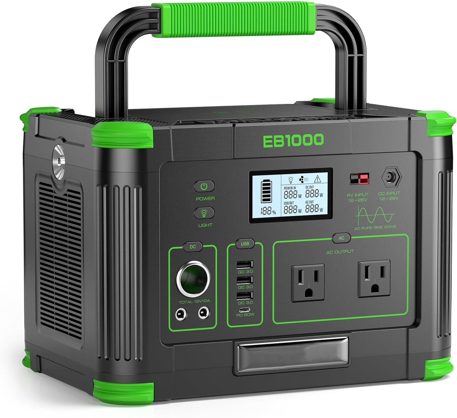 V2 999Wh  1000W Portable Power Station for Camping,Wireless Charger Refurbished