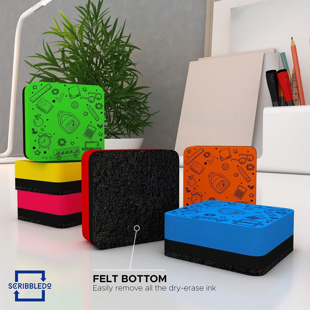 Scribbledo 6 Pack Magnetic Dry Erase Erasers - Assorted Colors,