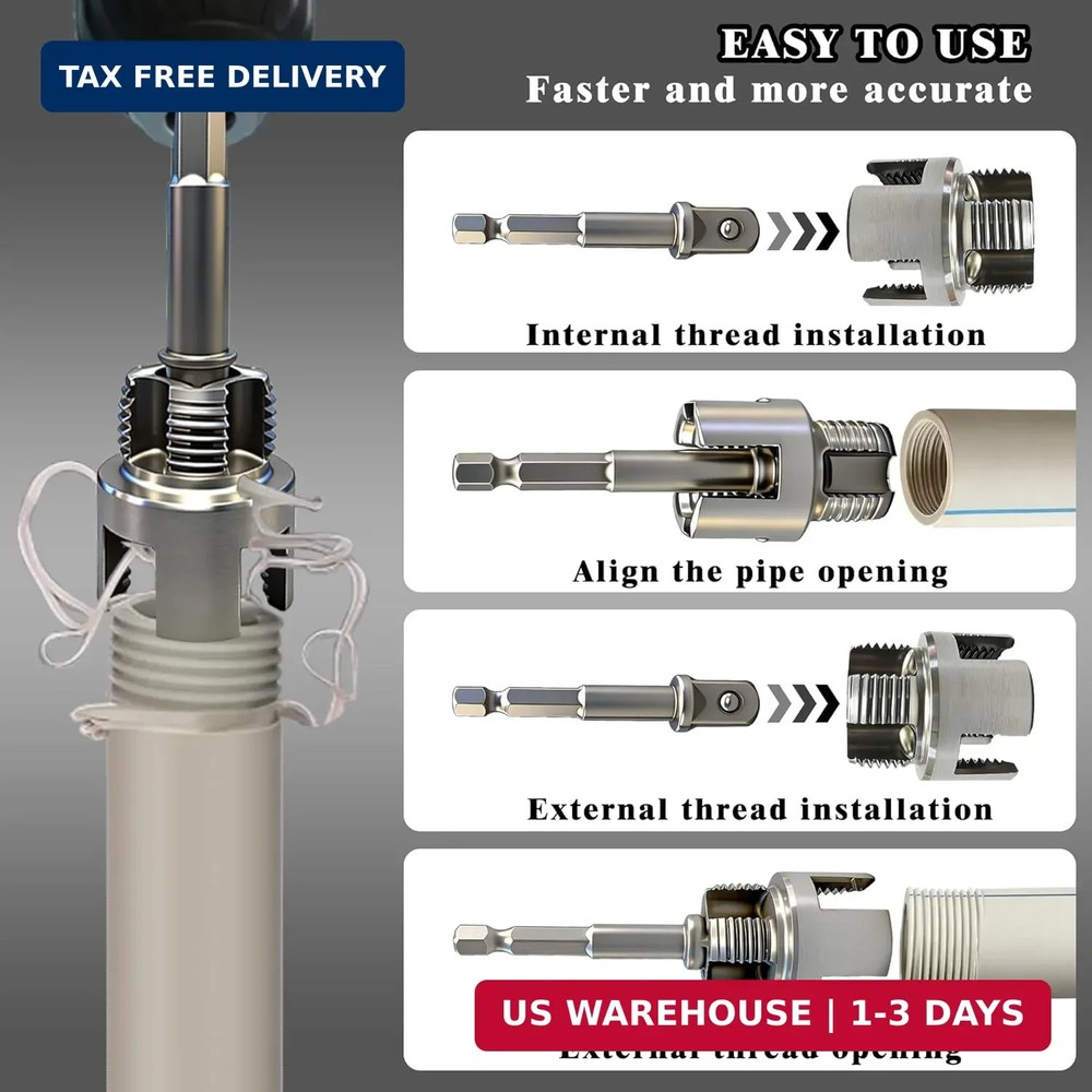 3Pcs PVC Pipe Threader Tool Kit, 1/2 3/4 1 NPT Pipe Threading Tool with Drill Bi