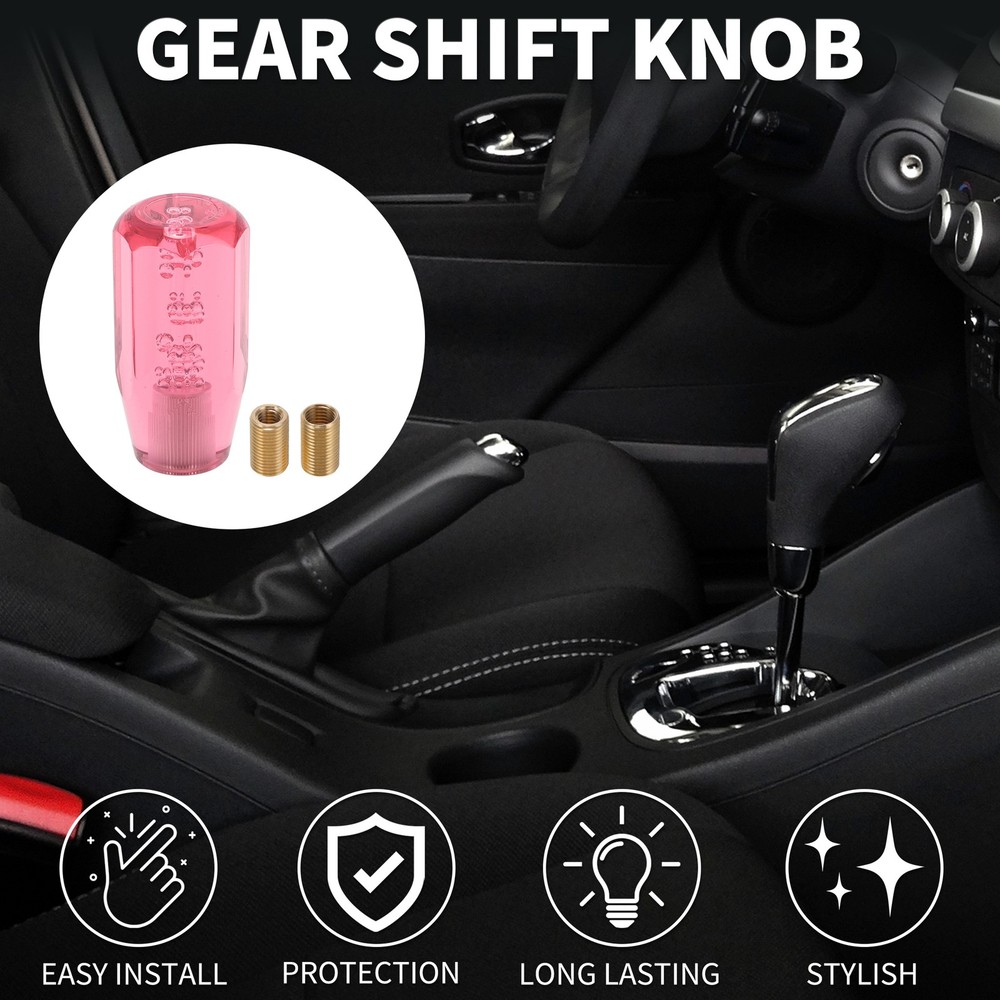10cm Octagonal Crystal Automatic and Manual Shift Knob with 2 Adapter Pink 1 Set