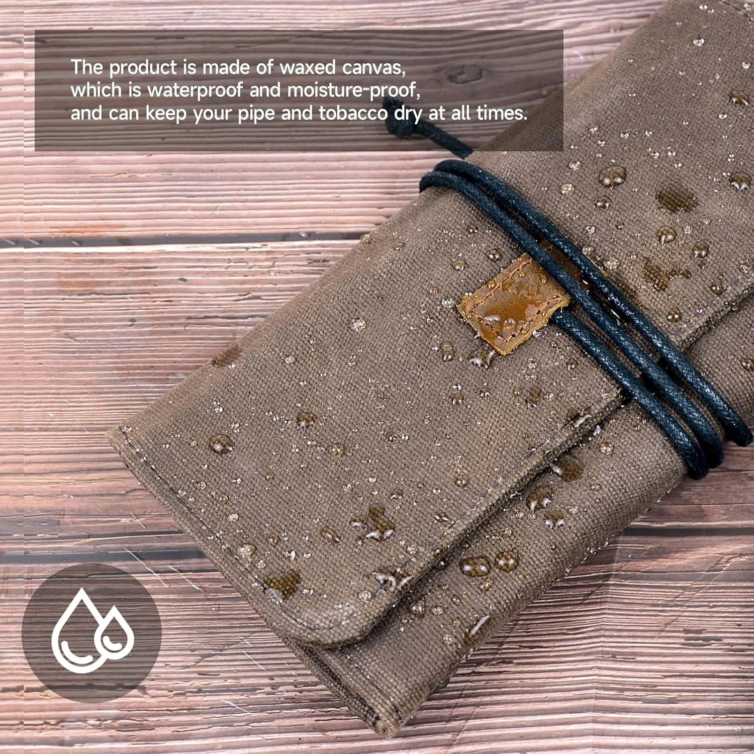 Waxed Canvas Tobacco Smoking Pipe Pouch with Leather Pipe Stand Travel Pipe Case