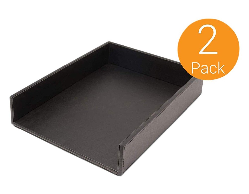Armory by Castle - Leatherette Two Stackable Paper Trays Desk Organizer - Clu...