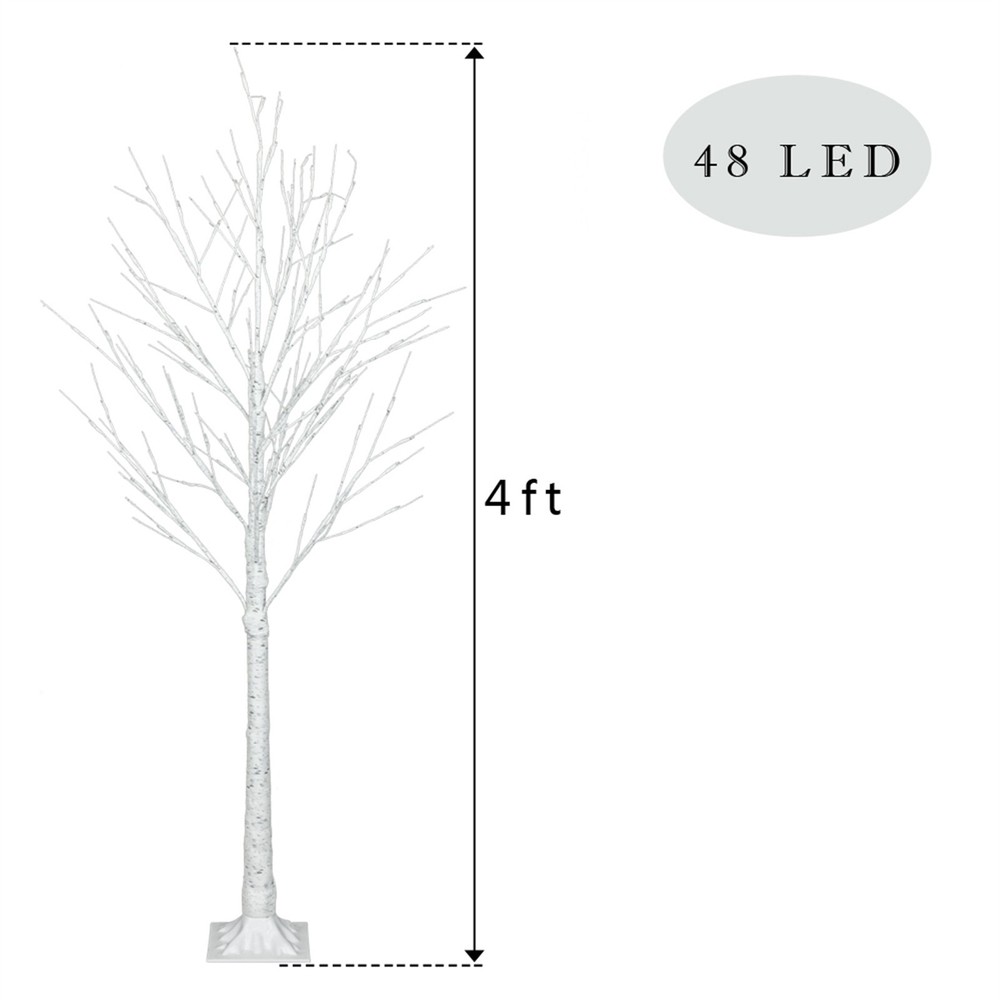 US 4ft Prelit White Snowflake Artificial Birch Christmas Tree w/48LED Lignt&Base